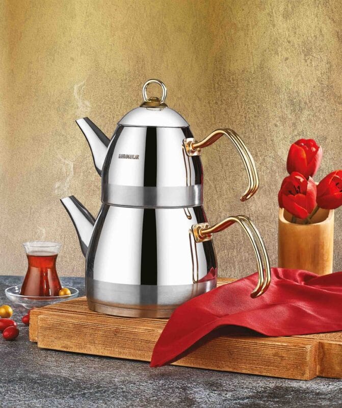 Large Size Rome Gold Color Turkish Double Tea Pot