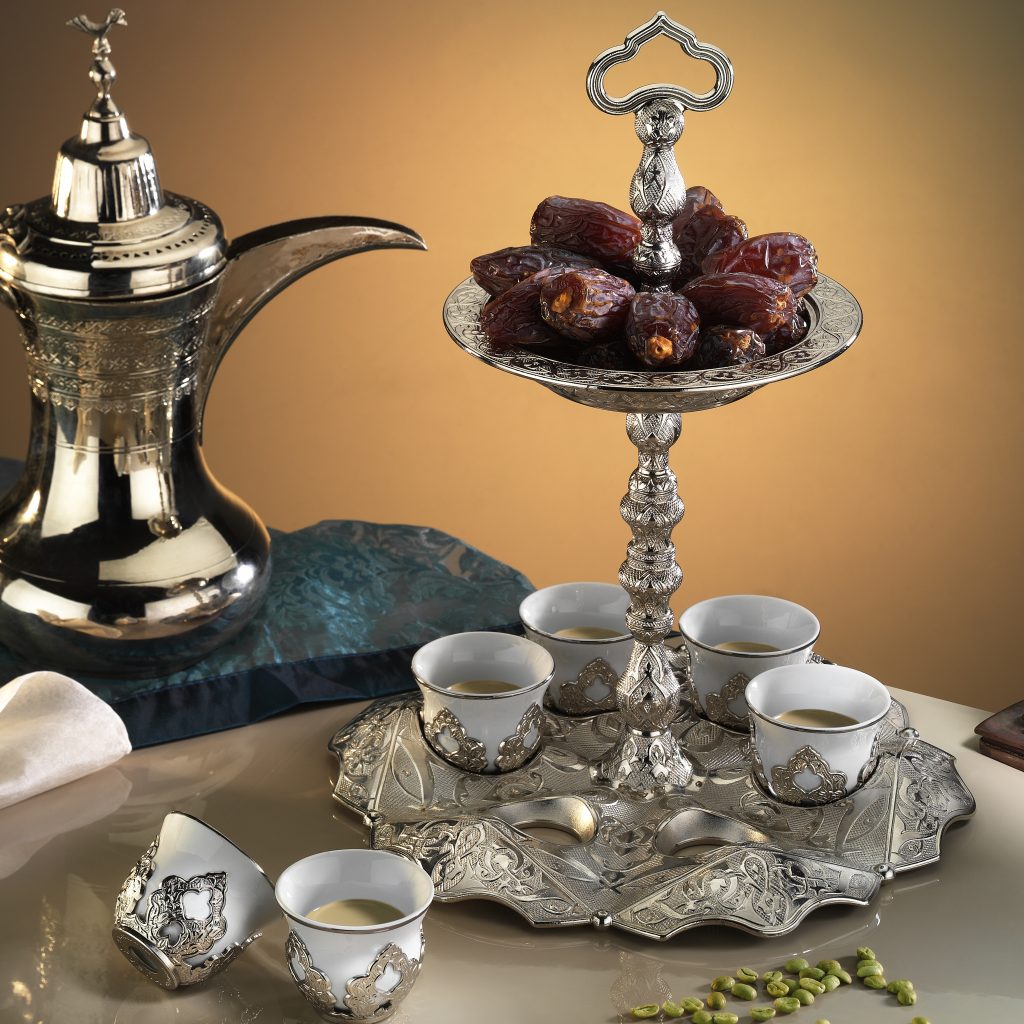 25 Pieces Harman Turkish Tea Cups Saucers Set With Tray and Spoons 25 Pieces For 6 Person Silver