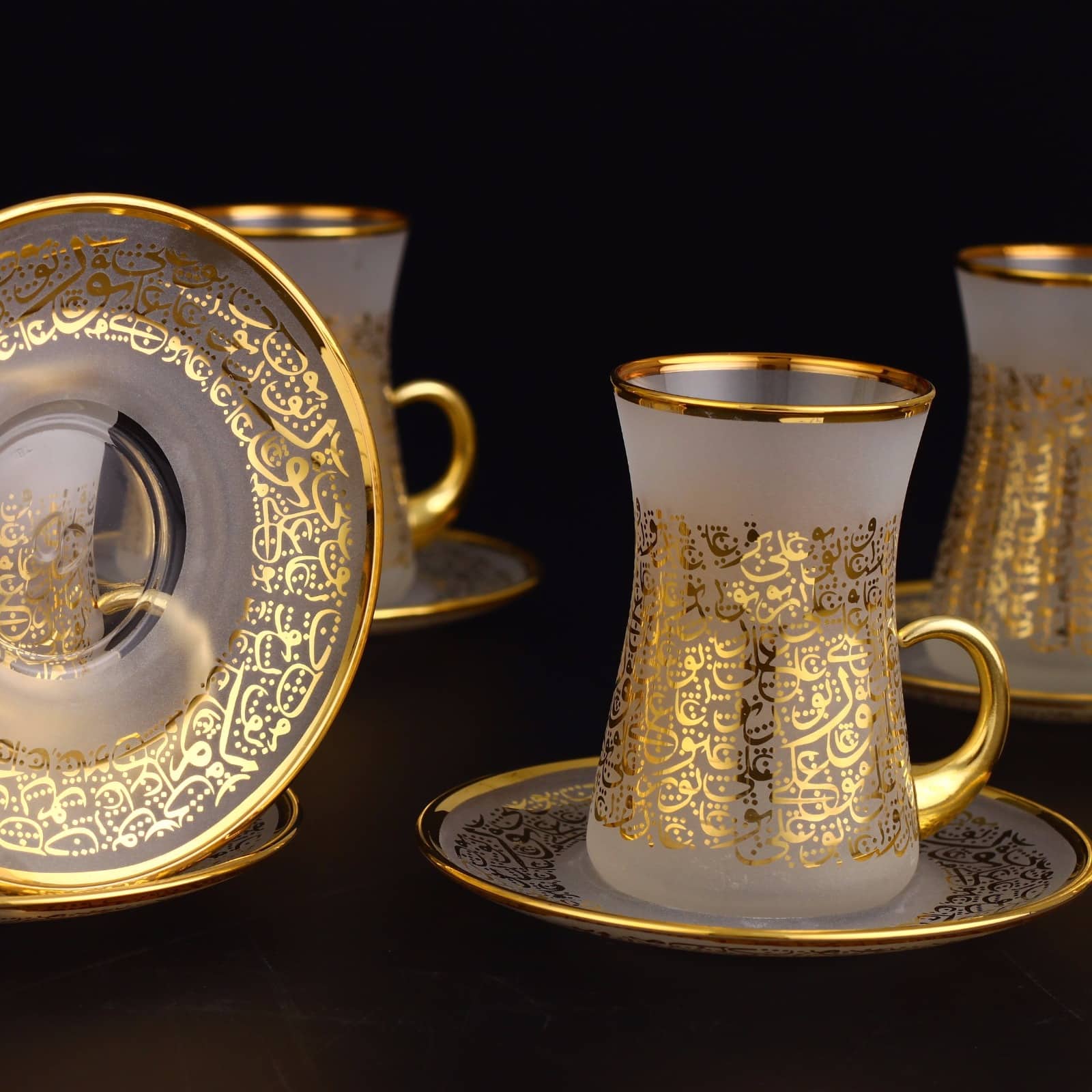 Hand Painted Arabic Style Thin Waist Tea Set With Holder