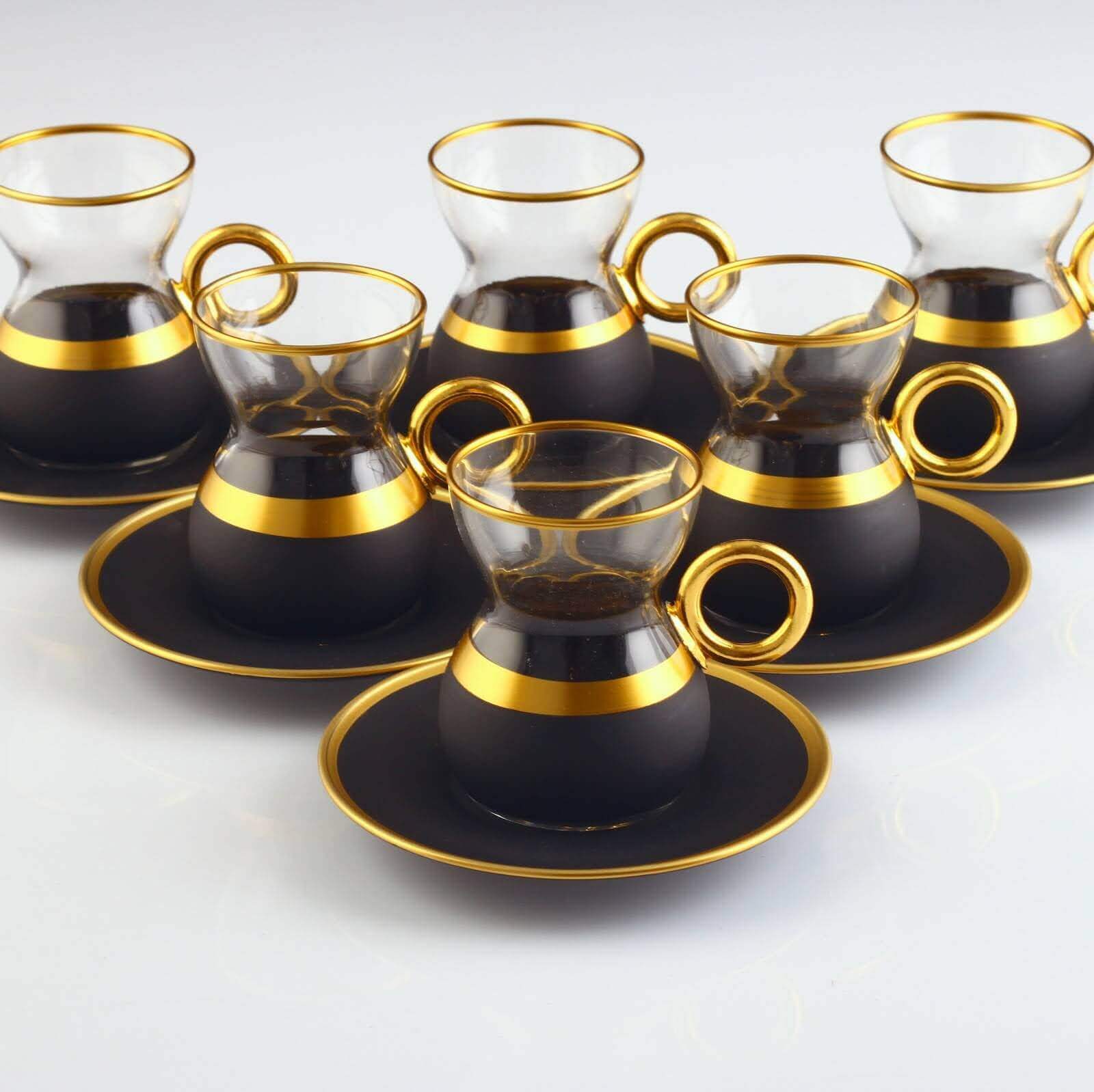 12 Pcs Vegetable Dyed Black Color Turkish Tea Set With Holder