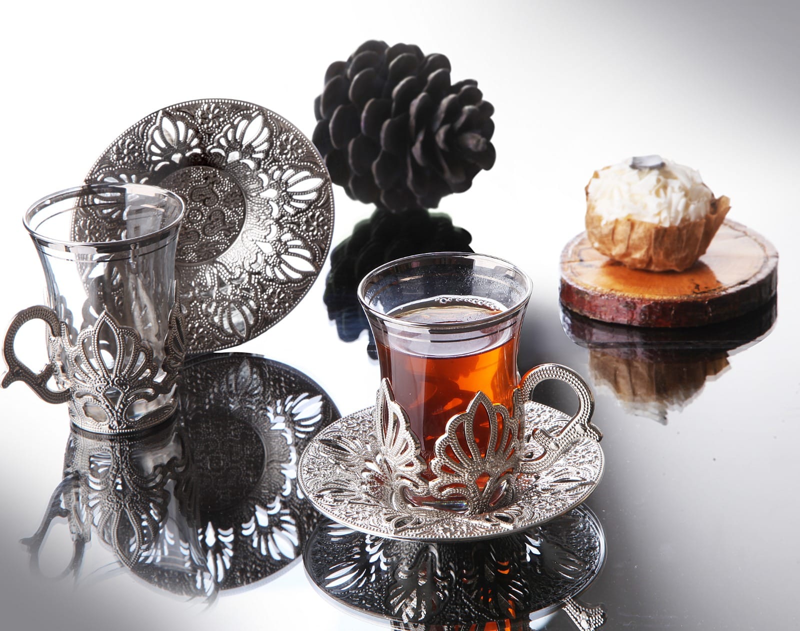 2020 Latest Collection Ahu Silver Color Turkish Tea Cups Set