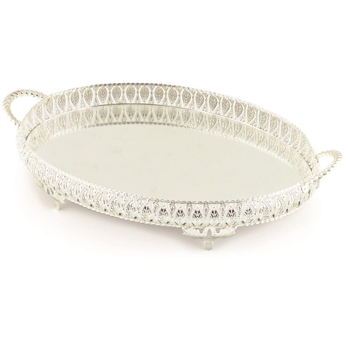 Silver Color Oval Mirror Vanity Serving Tray