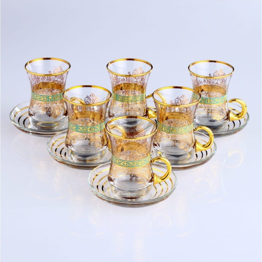 12 Pcs Thin Waist Iris Turkish Tea Set With Holder