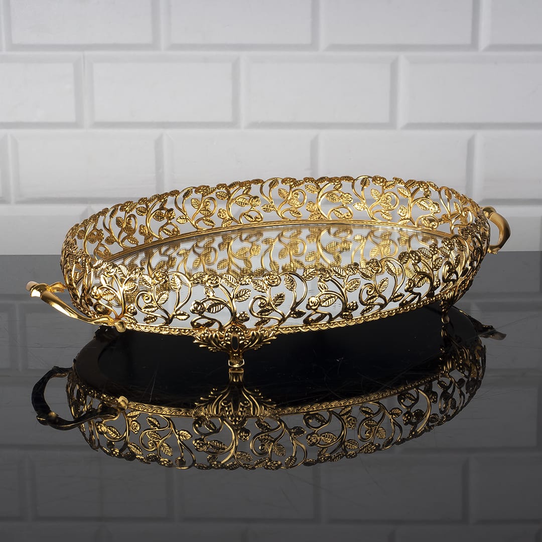 Roza Gold Color Oval Mirror Tray