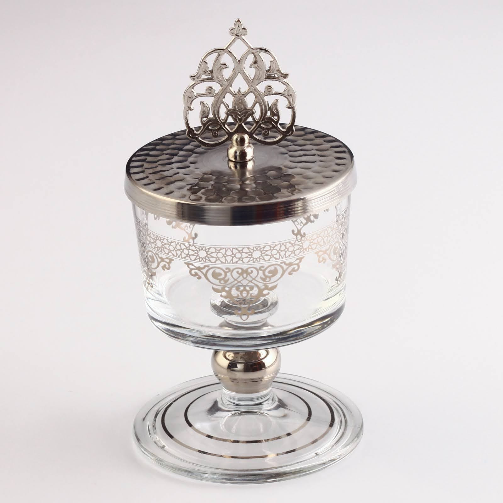 Silver Color Glass Sugar Bowl With Metal Lid