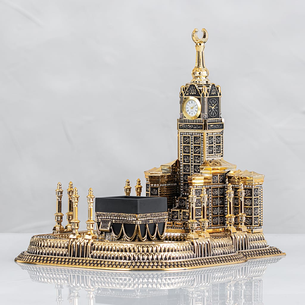 Gold Color Zamzam Clock Tower with names of Allah and Kaaba Islamic