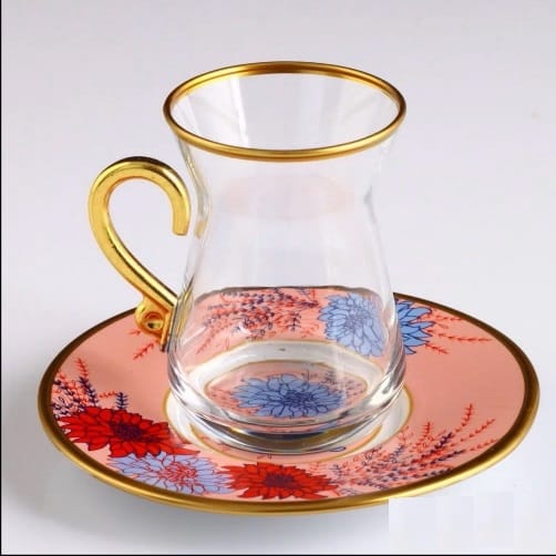 İrem Floral Design Tea Set With Holder For Six Person